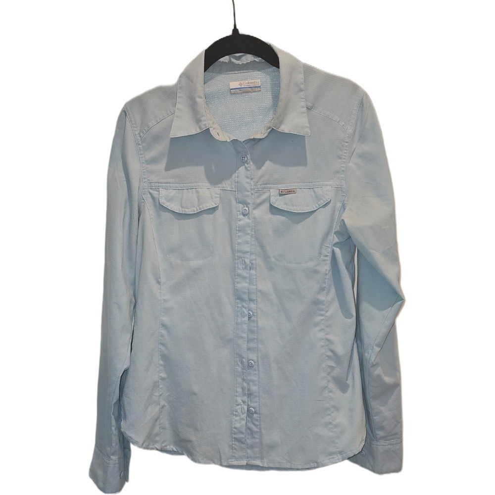 Columbia Omni-Shade Womens Light Blue Long Sleeve Hiking Shirt XL1279 Small